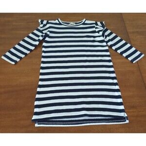 J Crew Crewcuts girls Navy Blue and White stripe dress with ruffles size 10 GUC